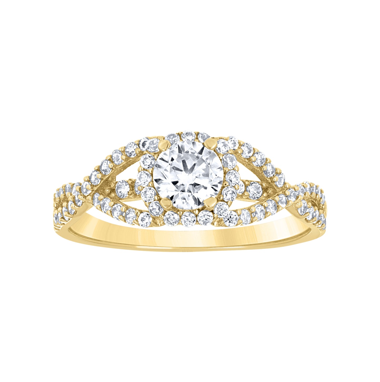 14K Yellow Gold Womens Cubic-Zirconia Halo Twisted Engagement Ring Size 7