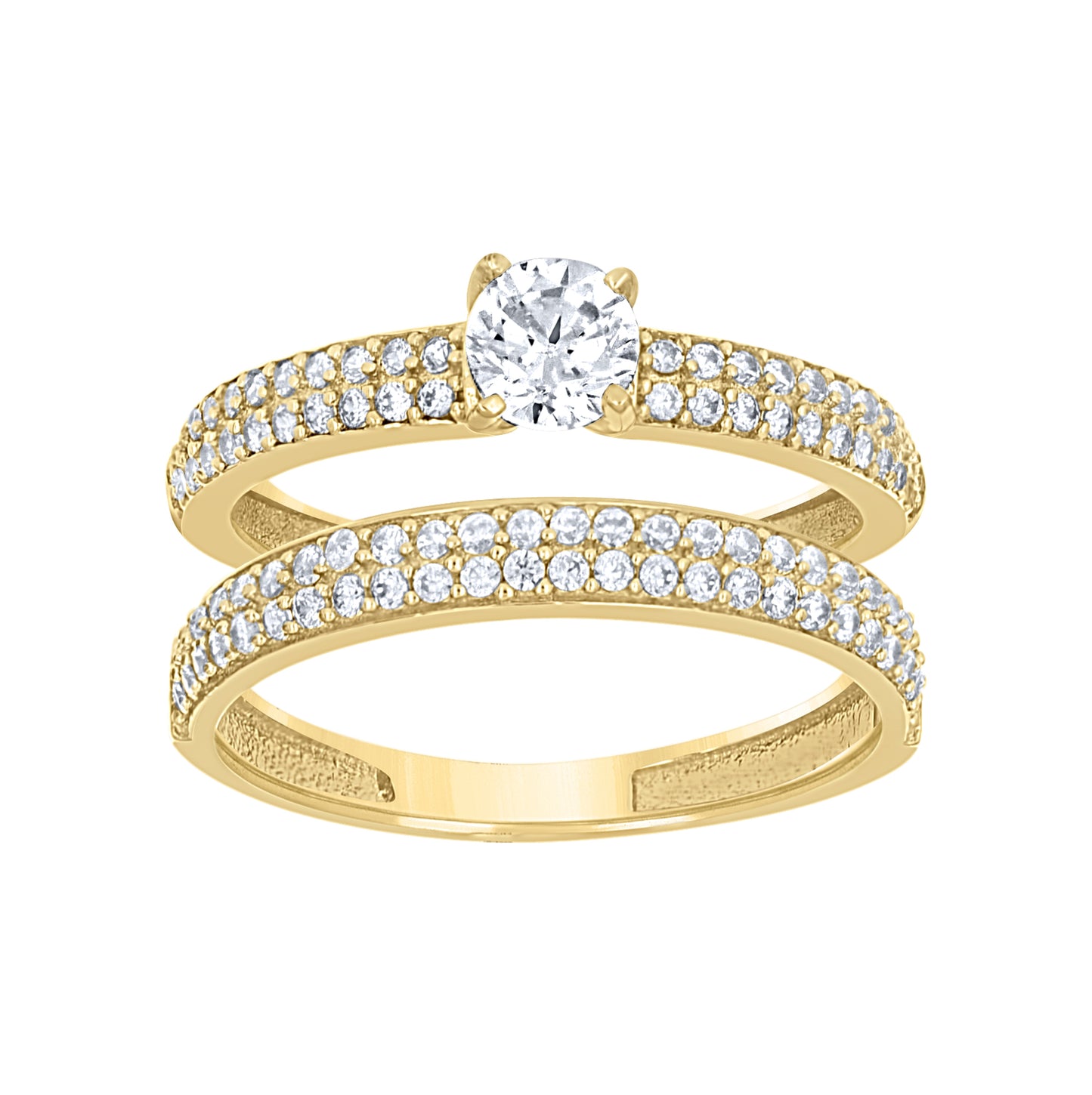 14K Yellow Gold Womens Cubic-Zirconia Engagement Duo Ring Set Size 7
