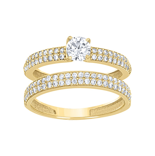 14K Yellow Gold Womens Cubic-Zirconia Engagement Duo Ring Set Size 7