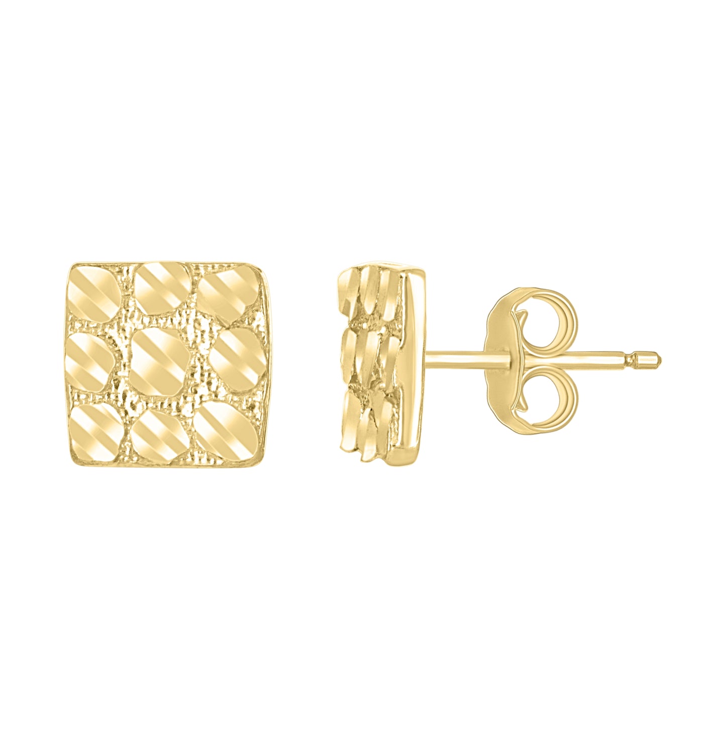 10K Yellow Gold Unisex Square Nugget Stud Earrings