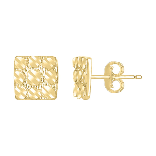 10K Yellow Gold Unisex Square Nugget Stud Earrings