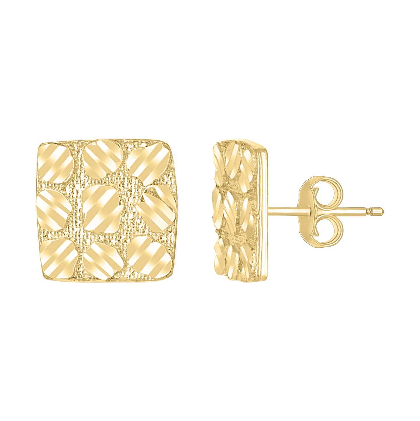10K Yellow Gold Unisex Square Nugget Stud Earrings