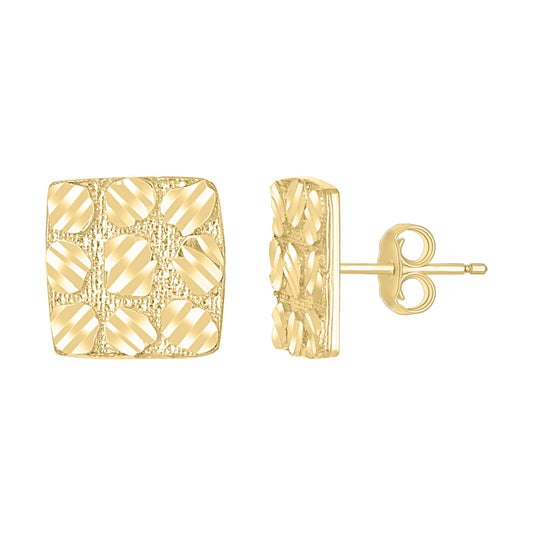 10K Yellow Gold Unisex Square Nugget Stud Earrings
