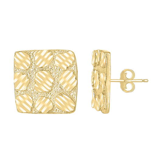 10K Yellow Gold Unisex Square Nugget Stud Earrings