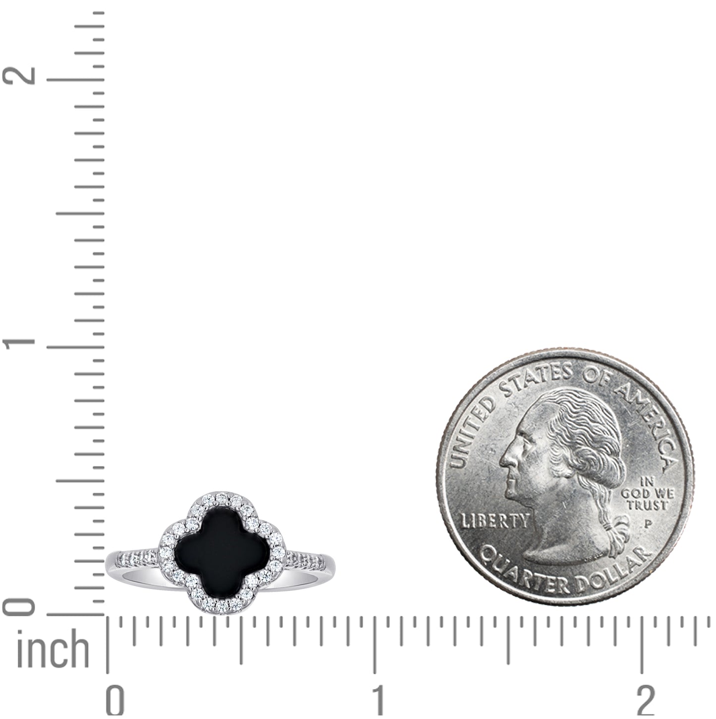 Sterling Silver Womens Cubic-Zirconia Black Enameled Clover Good Luck Bridal Anniversary Wedding Engagement Band Ring