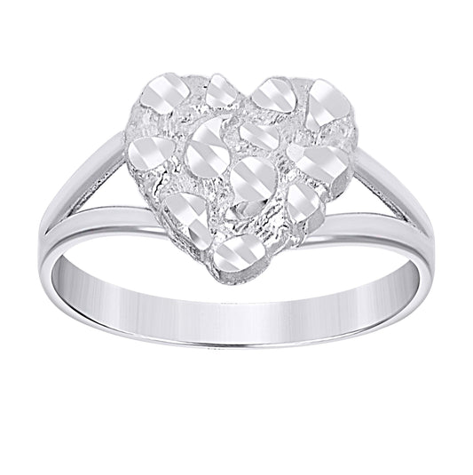 Sterling Silver Womens Heart Nugget Fashion Ring Size 7