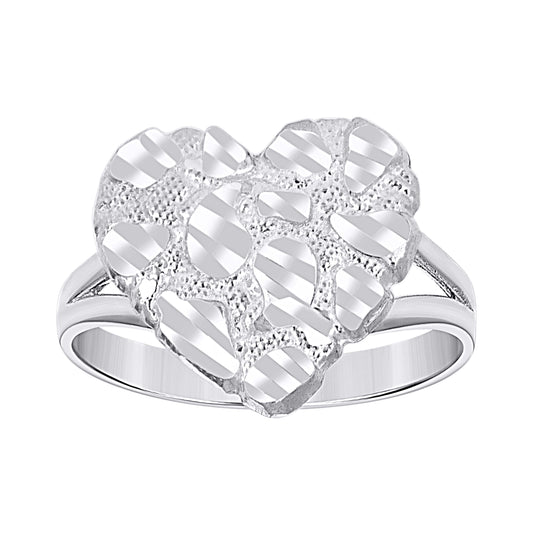 Sterling Silver Womens Heart Nugget Fashion Ring Size 7