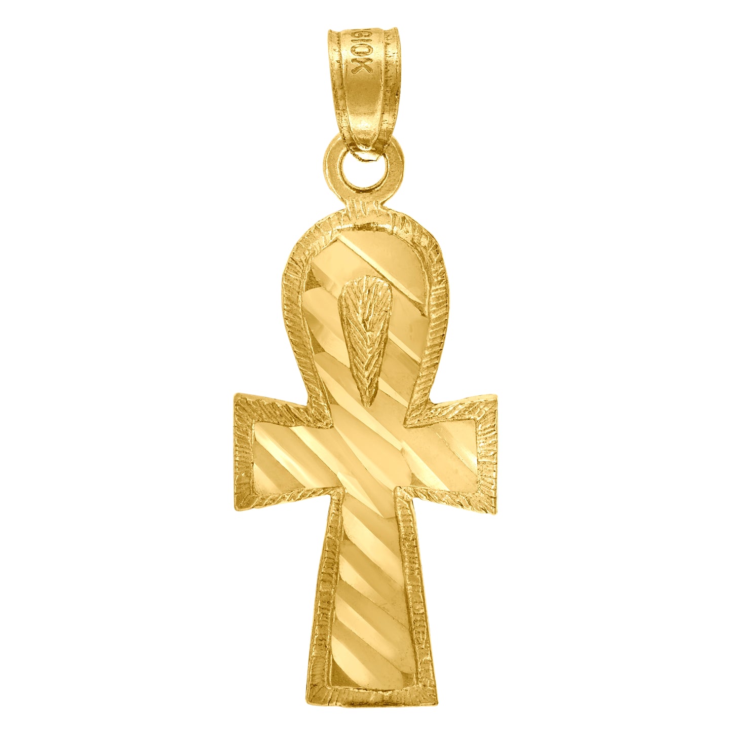 10K Yellow Gold Diamond-Cut Unisex Ankh Cross Religious Charm Pendant