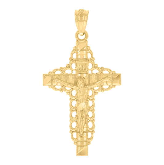 10K Yellow Gold Unisex Cross Crucifix Religious Charm Pendant