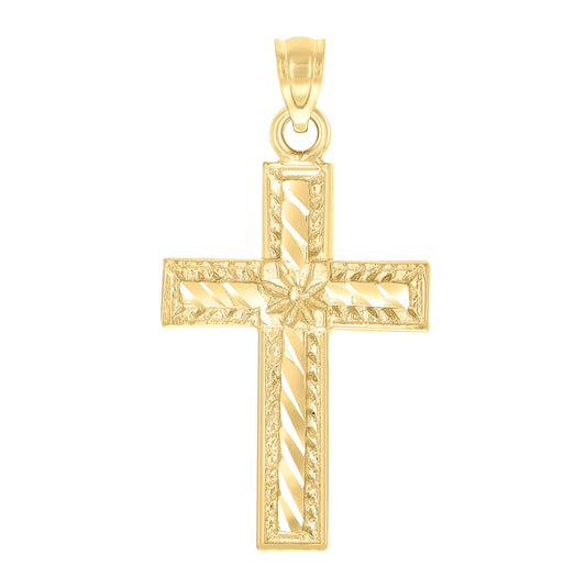 10K Yellow Gold Unisex Diamond-Cut Cross Religious Charm Pendant