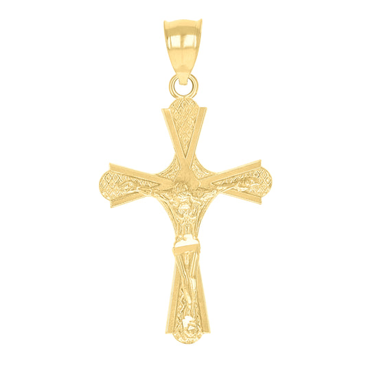 10K Yellow Gold Diamond-Cut Unisex Cross Crucifix Religious Charm Pendant