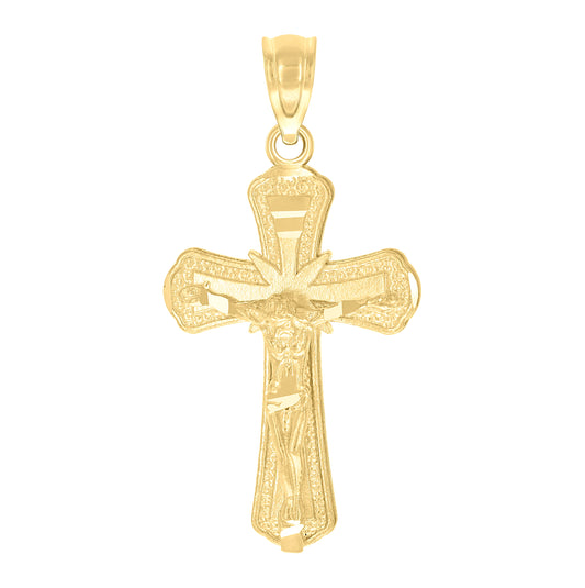 10K Yellow Gold Diamond-Cut Unisex Cross Crucifix Religious Charm Pendant