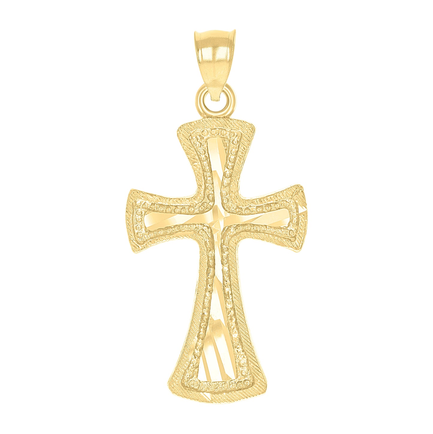 10K Yellow Gold Mens Women Textured Cross Religious Charm Pendant