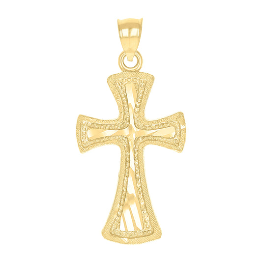 10K Yellow Gold Mens Women Textured Cross Religious Charm Pendant
