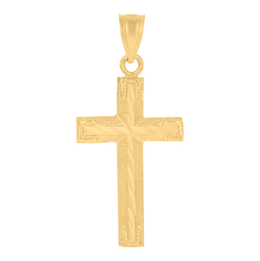 10K Yellow Gold Mens Women Textured Cross Religious Charm Pendant