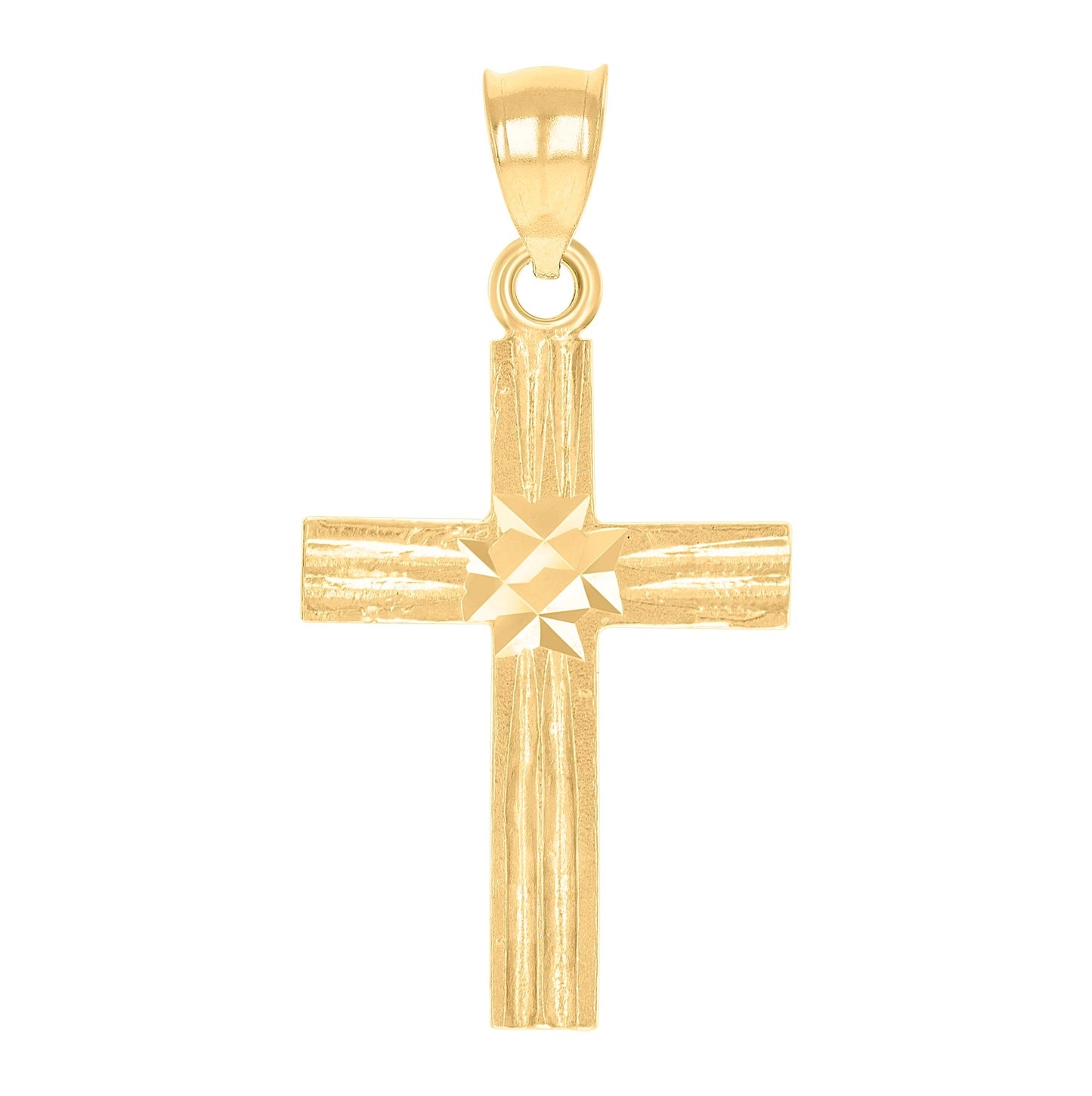 10K Yellow Gold Mens Women Textured Cross Religious Charm Pendant
