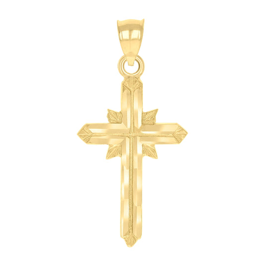 10K Yellow Gold Unisex Diamond-Cut Textured Cross Religious Charm Pendant