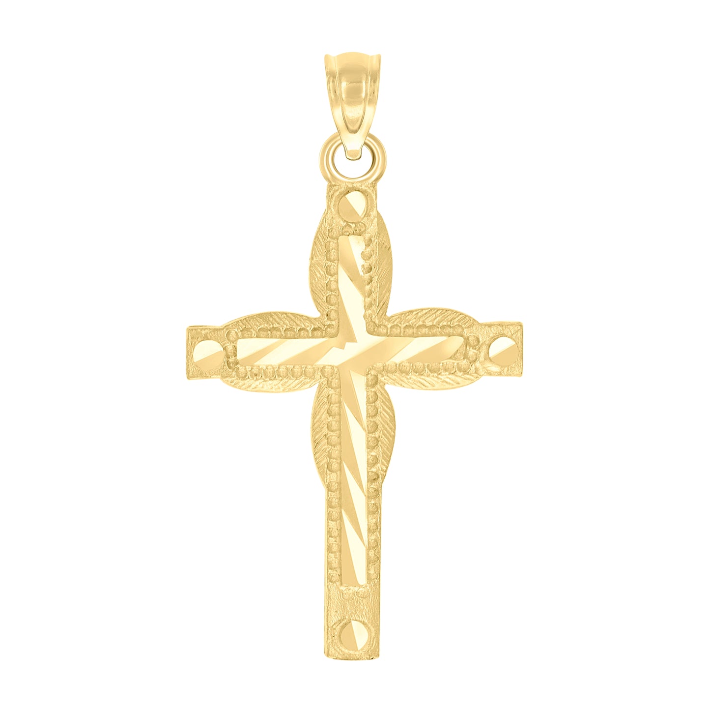 10K Yellow Gold Diamond-Cut Unisex Cross Religious Charm Pendant