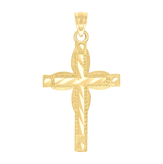 10K Yellow Gold Diamond-Cut Unisex Cross Religious Charm Pendant