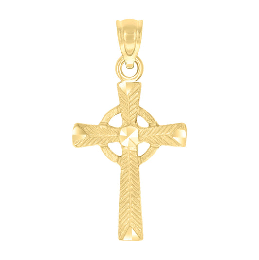 10K Yellow Gold Unisex Textured Cross Religious Charm Pendant