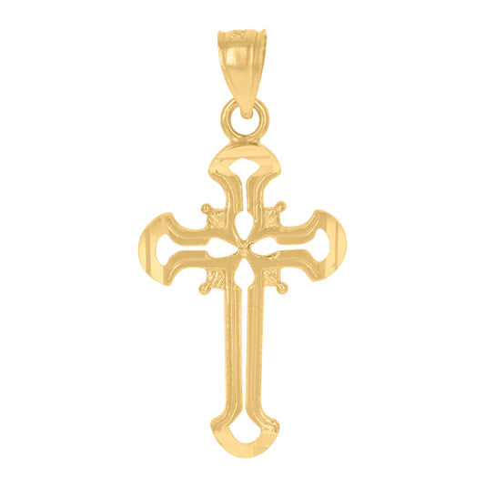 10K Yellow Gold Mens Women Textured Cross Religious Charm Pendant