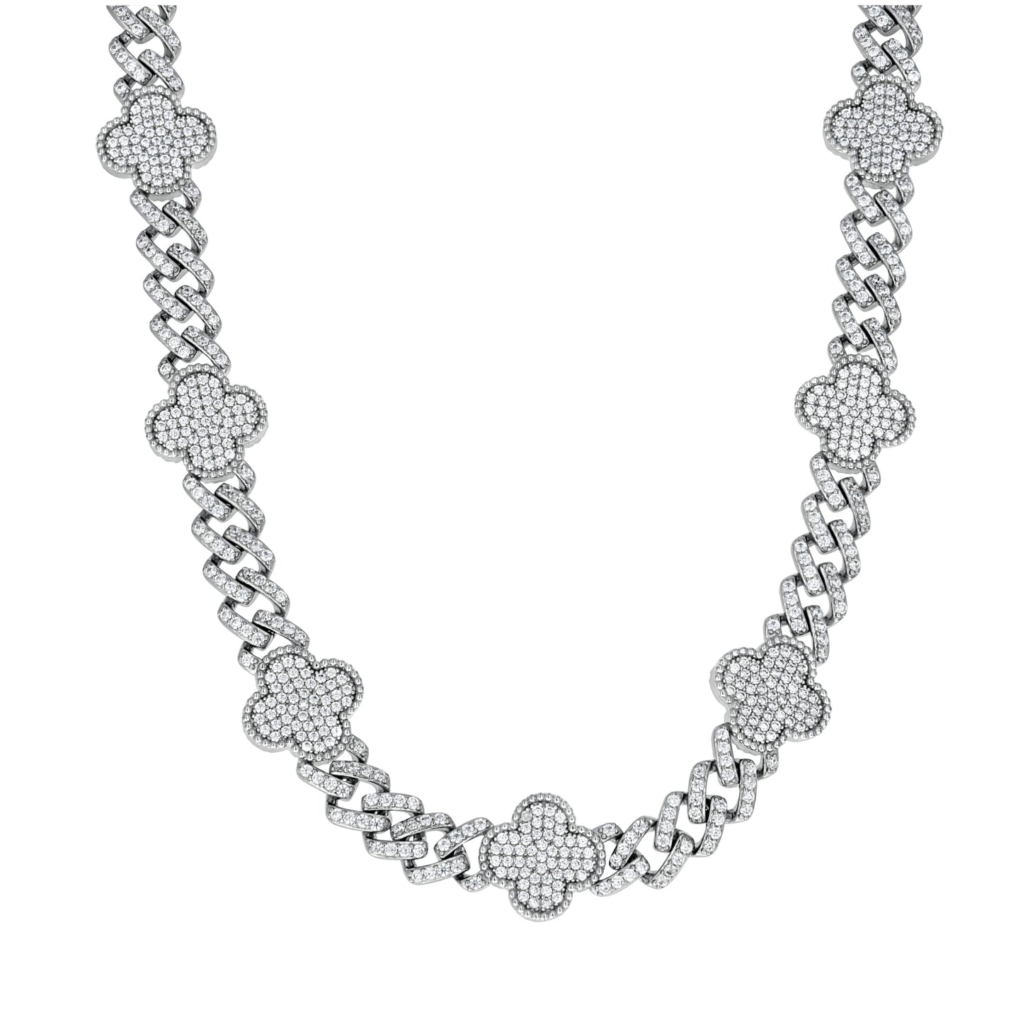 Sterling Silver Womens Cubic-Zirconia Clover Good Luck Necklace Size 17 Inches