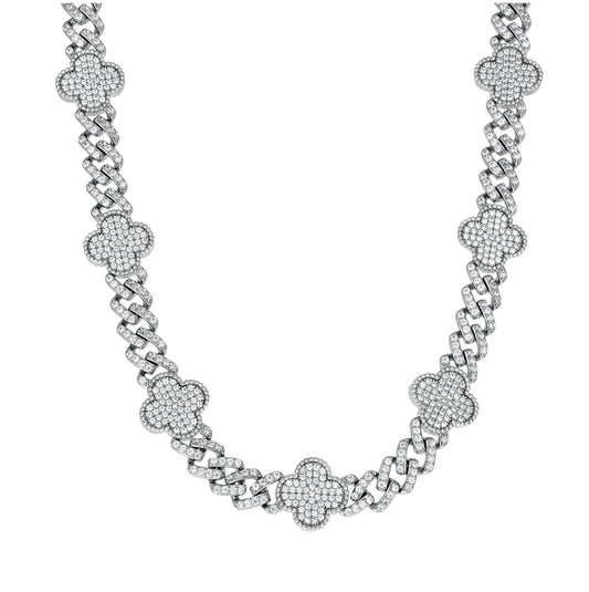 Sterling Silver Womens Cubic-Zirconia Clover Good Luck Necklace Size 17 Inches