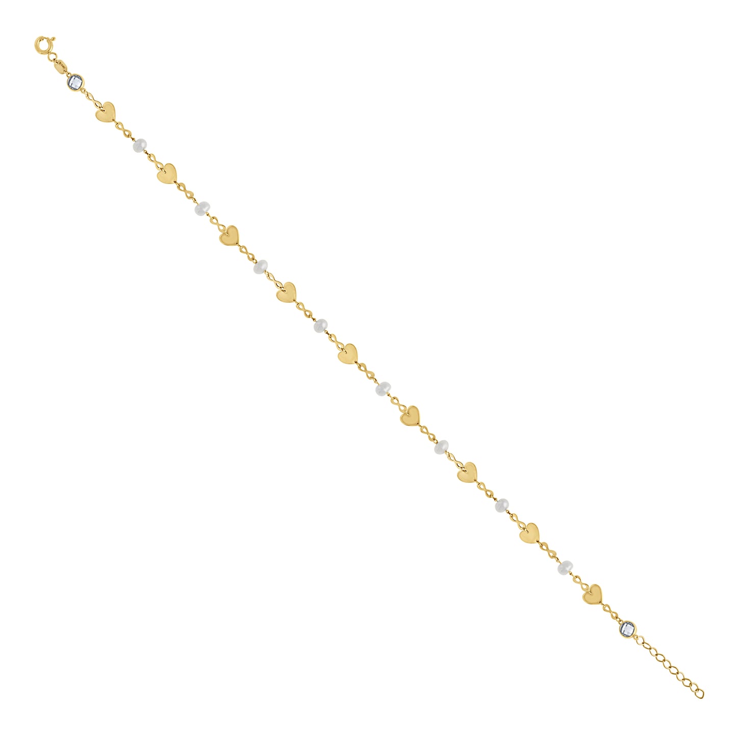 14K Yellow Gold Womens Cubic-Zirconia Infinity Heart Charm Anklet 9 Inches