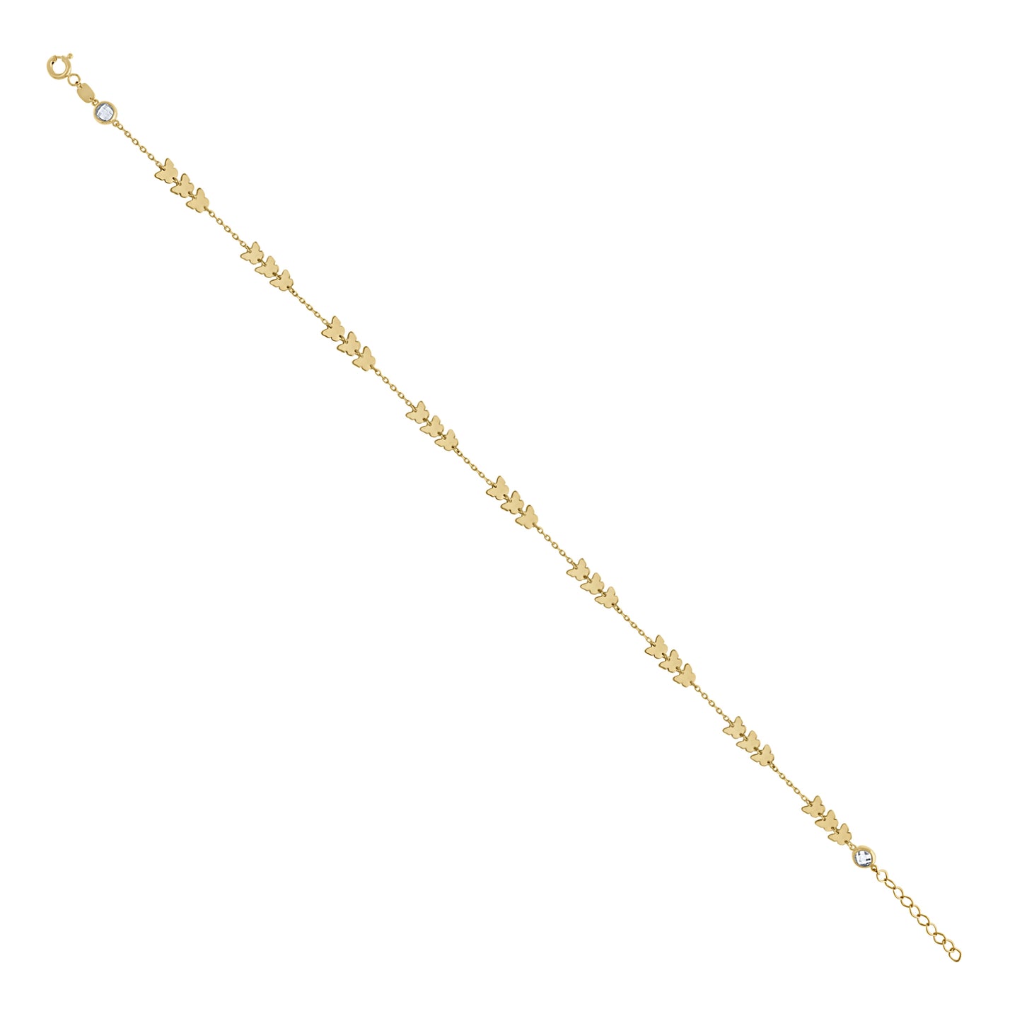 14K Yellow Gold Womens Cubic-Zirconia Butterfly Fashion Link Anklet 10 Inches