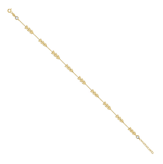 14K Yellow Gold Womens Cubic-Zirconia Butterfly Fashion Link Anklet 10 Inches