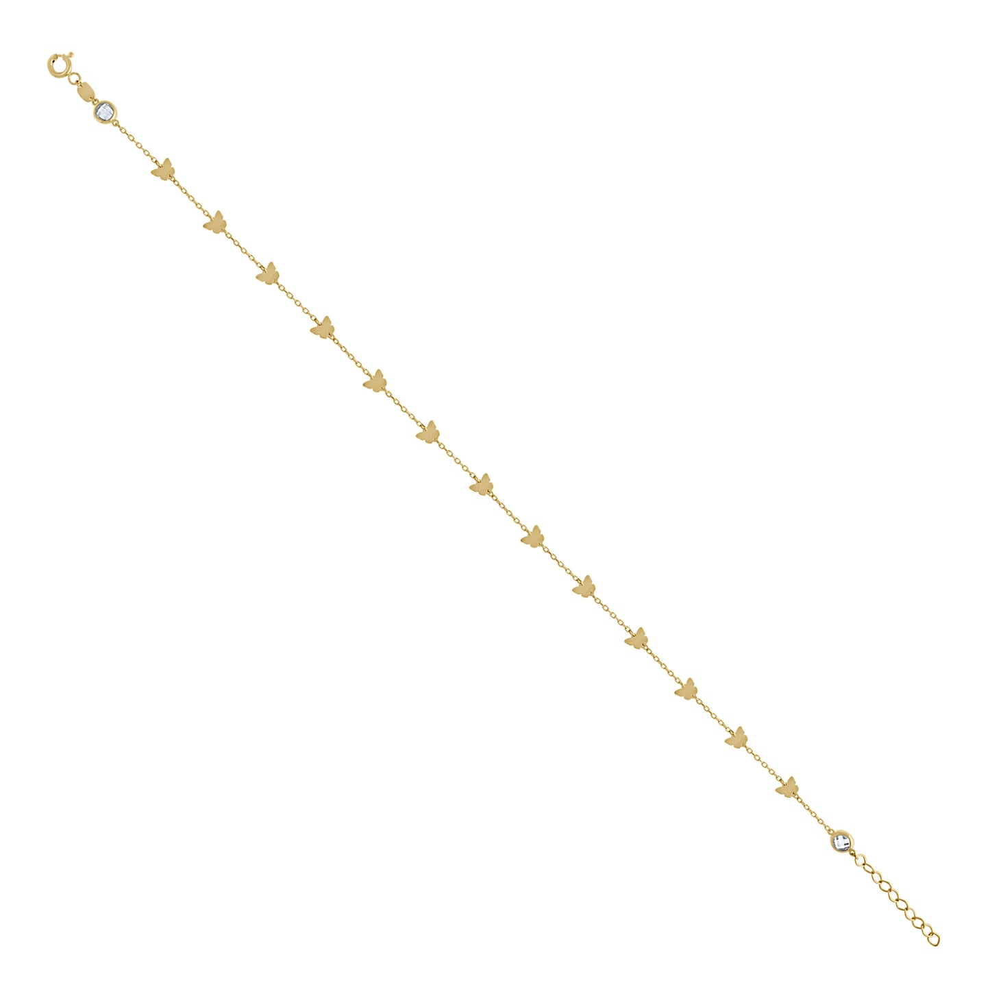 14K Yellow Gold Womens Cubic-Zirconia Butterfly Fashion Link Anklet 10 Inches