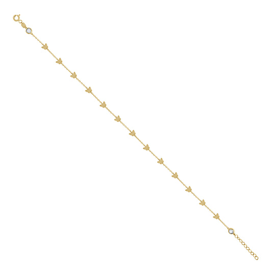 14K Yellow Gold Womens Cubic-Zirconia Butterfly Fashion Link Anklet 10 Inches