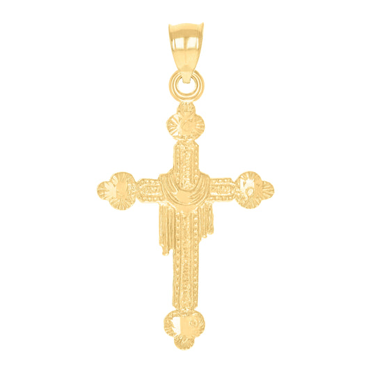 10K Yellow Gold Diamond-Cut Unisex Wrapped Cross Religious Charm Pendant