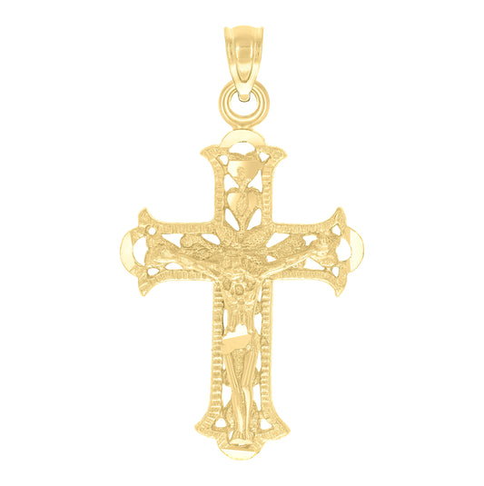 10K Yellow Gold Diamond-Cut Unisex Cross Crucifix Religious Charm Pendant