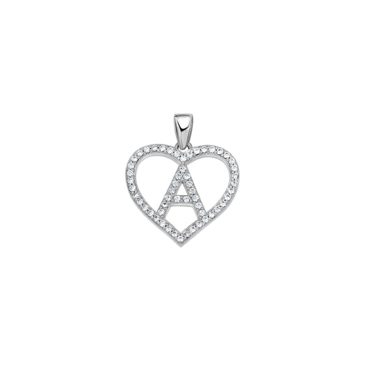 Sterling Silver Womens Cubic Zirconia Initial Letter Heart Charm Pendant