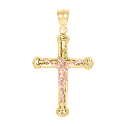 10K Gold Two-Tone Unisex Cross Crucifix Religious Charm Pendant