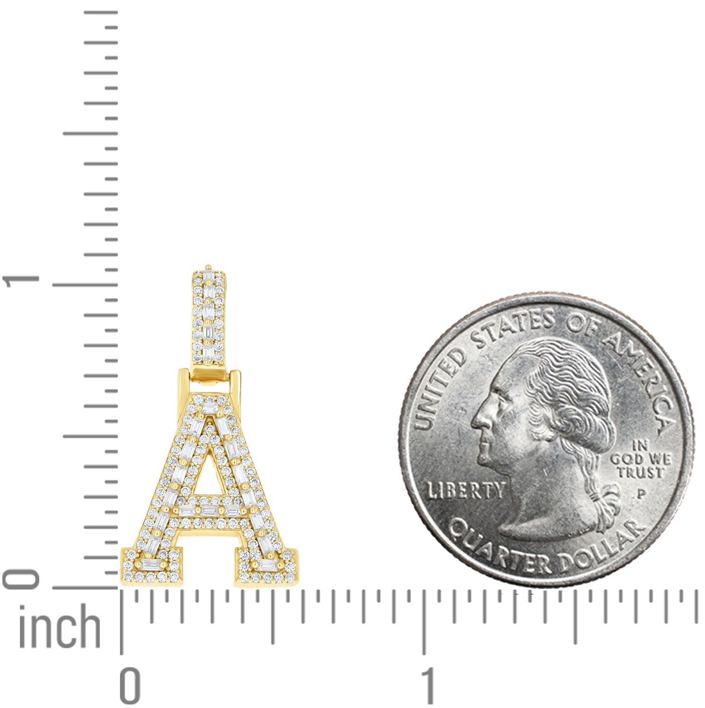 Sterling Silver Yellow-Tone Unisex Baguette Round Moissanite Initial Alphabet Charm Pendant