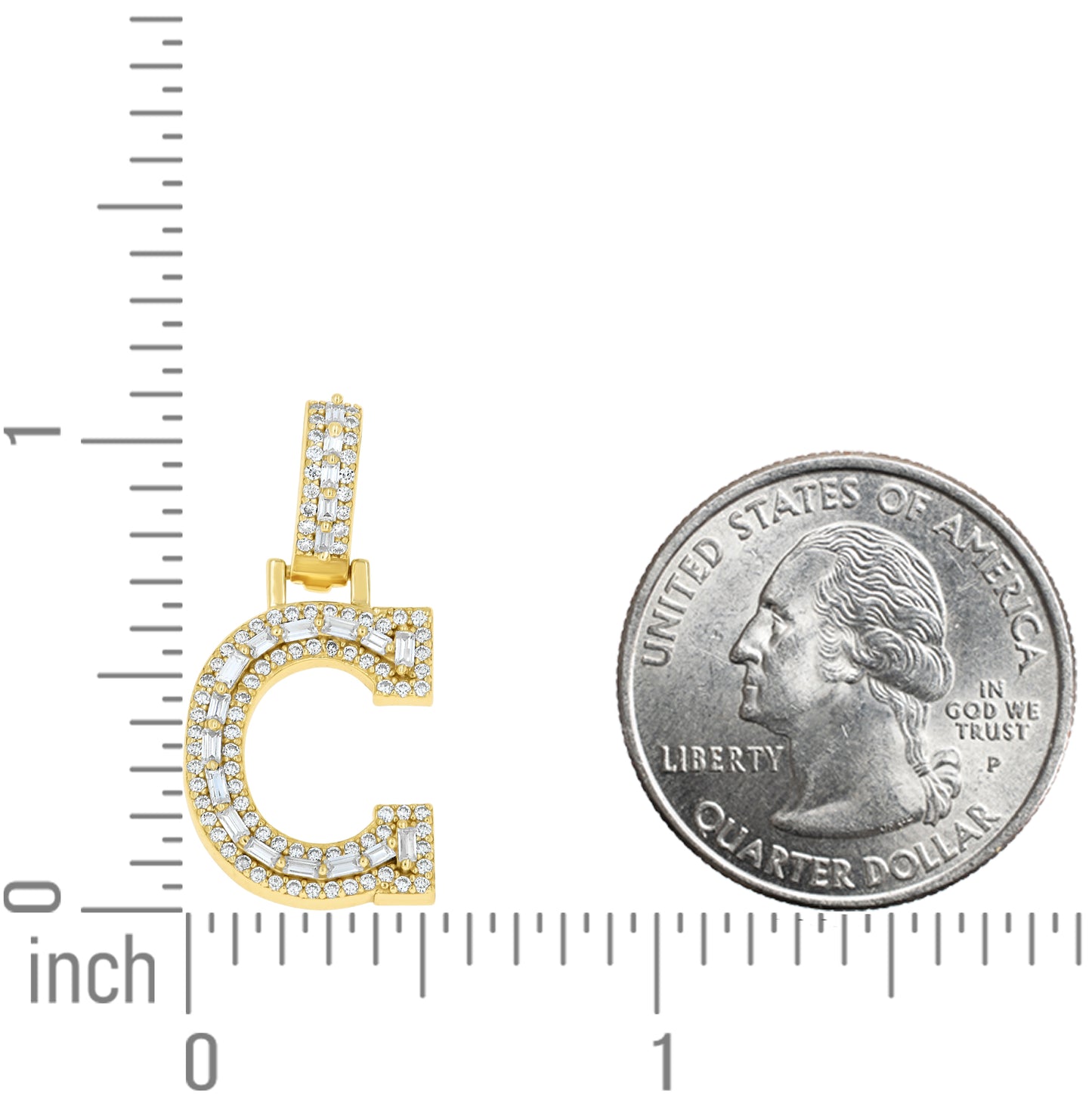 Sterling Silver Yellow-Tone Unisex Baguette Round Moissanite Initial Alphabet Charm Pendant