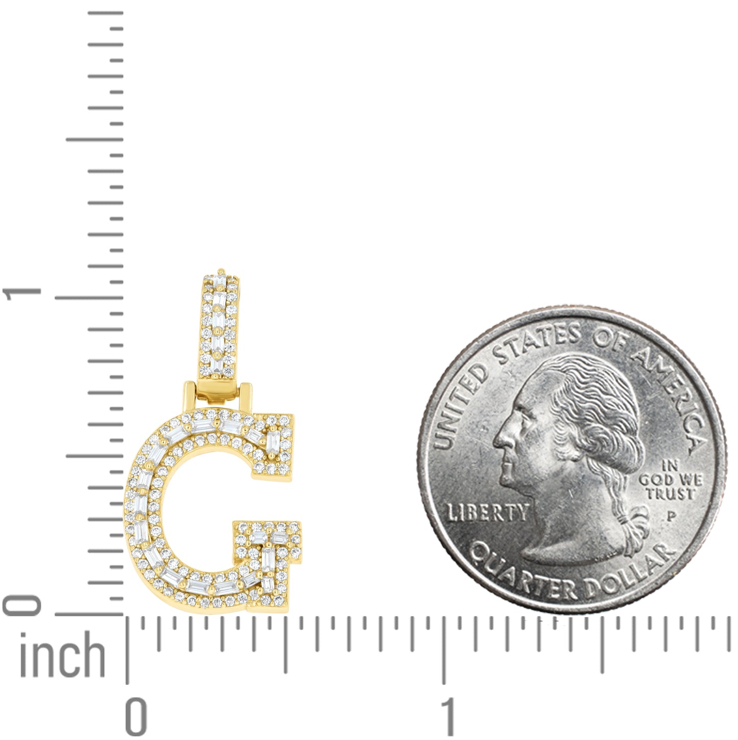 Sterling Silver Yellow-Tone Unisex Baguette Round Moissanite Initial Alphabet Charm Pendant