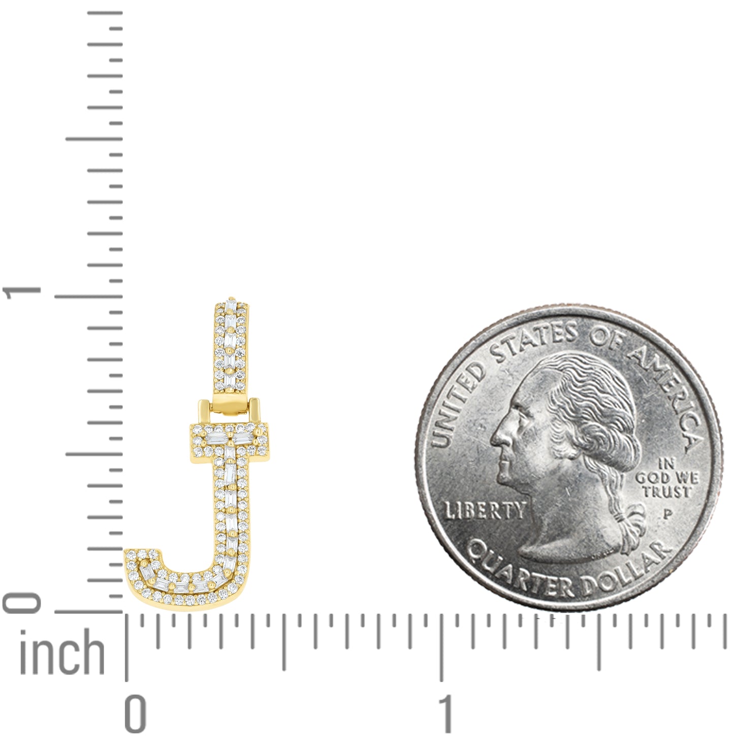 Sterling Silver Yellow-Tone Unisex Baguette Round Moissanite Initial Alphabet Charm Pendant