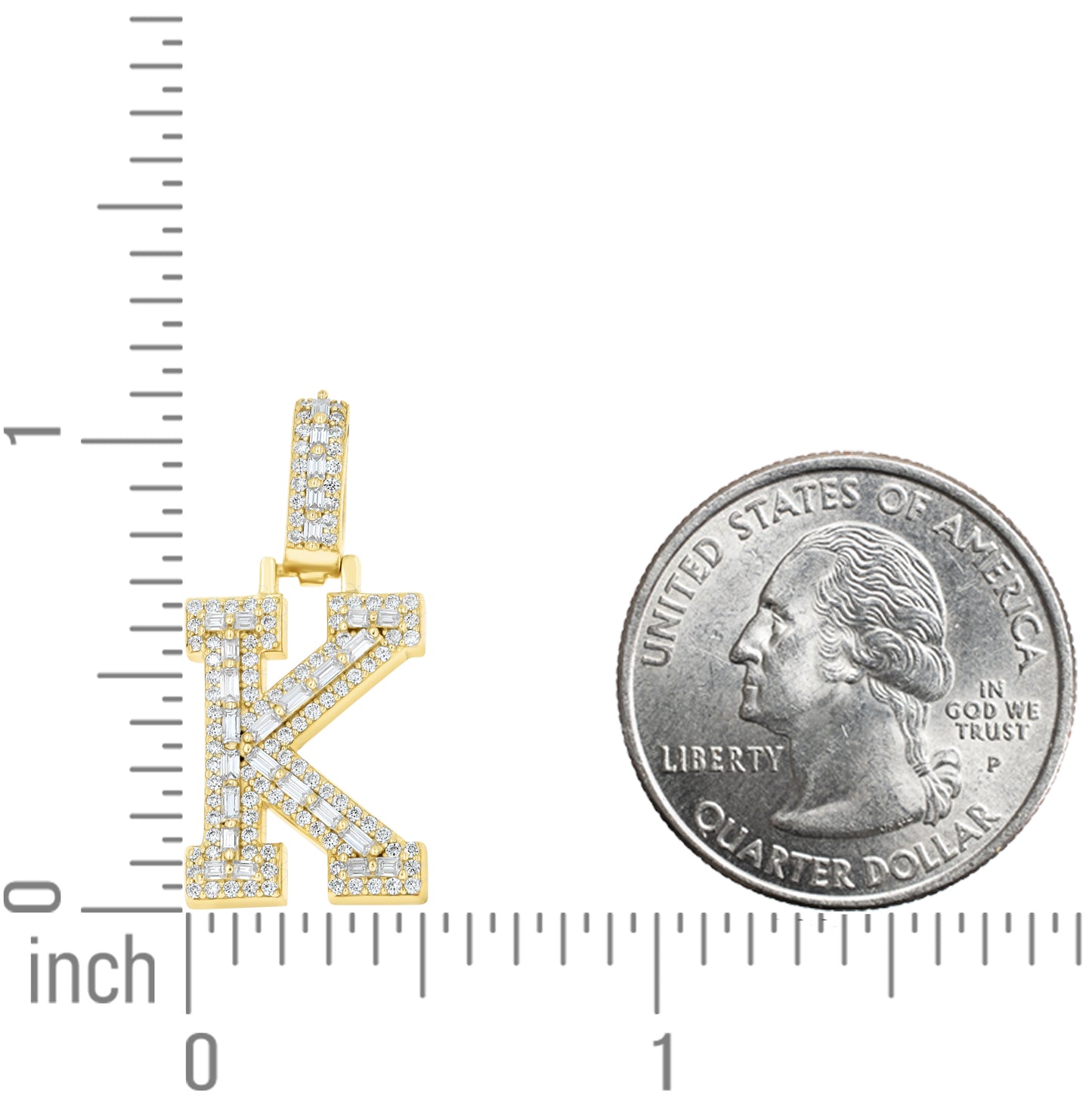 Sterling Silver Yellow-Tone Unisex Baguette Round Moissanite Initial Alphabet Charm Pendant