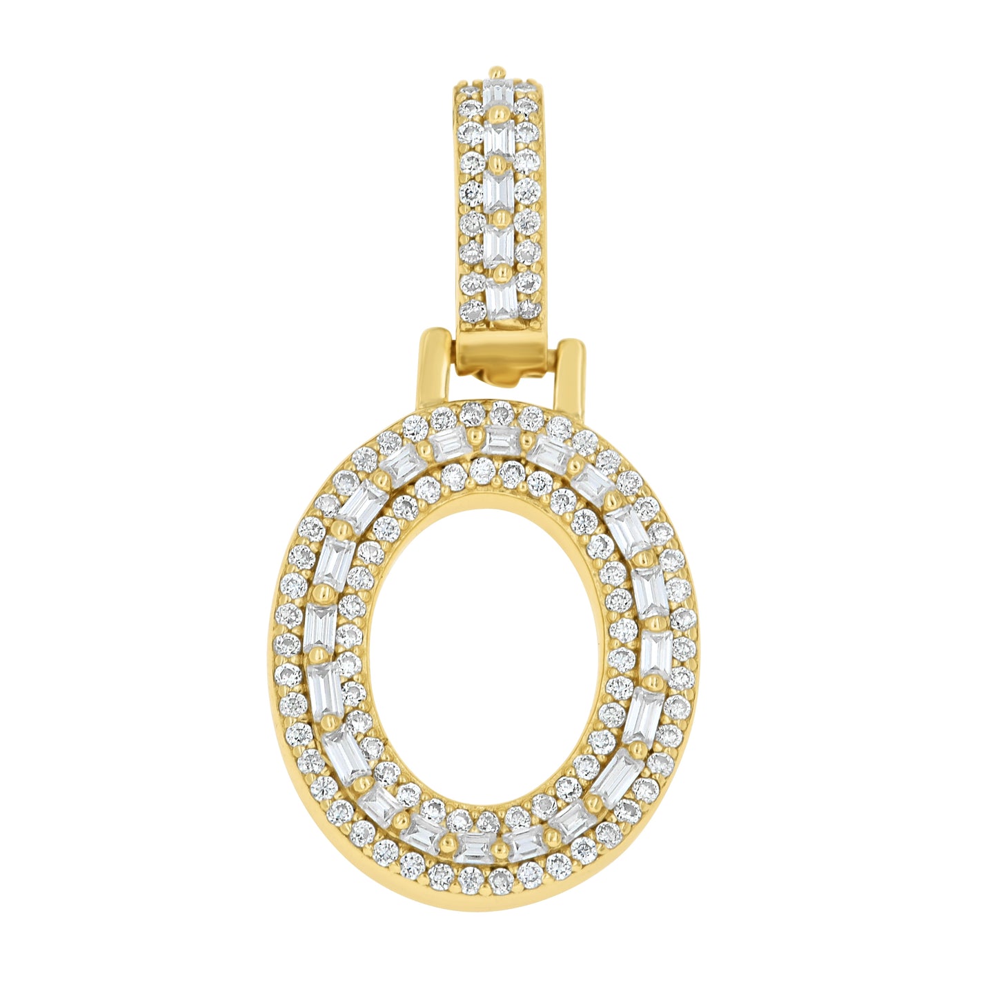 Sterling Silver Yellow-Tone Unisex Baguette Round Moissanite Initial Alphabet Charm Pendant