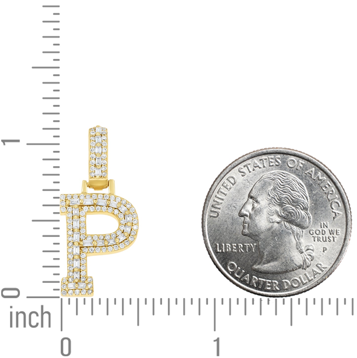Sterling Silver Yellow-Tone Unisex Baguette Round Moissanite Initial Alphabet Charm Pendant