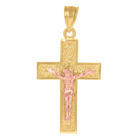 10K Yellow Gold Mens Textured Crucifix Cross Religious Charm Pendant