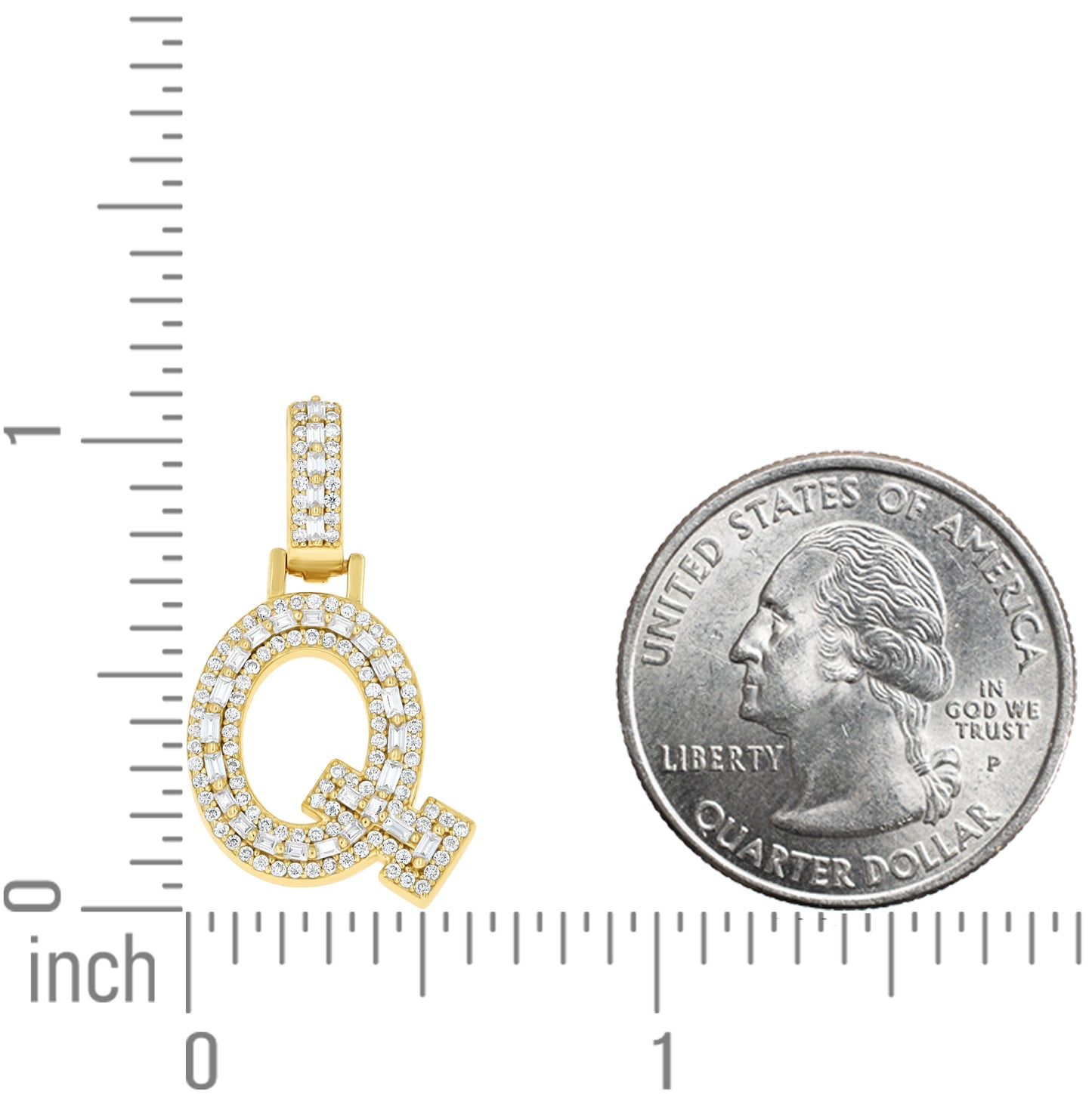 Sterling Silver Yellow-Tone Unisex Baguette Round Moissanite Initial Alphabet Charm Pendant