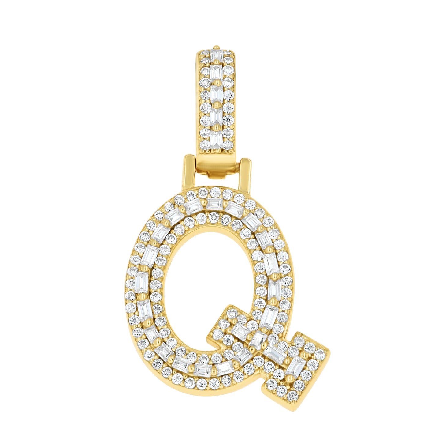 Sterling Silver Yellow-Tone Unisex Baguette Round Moissanite Initial Alphabet Charm Pendant