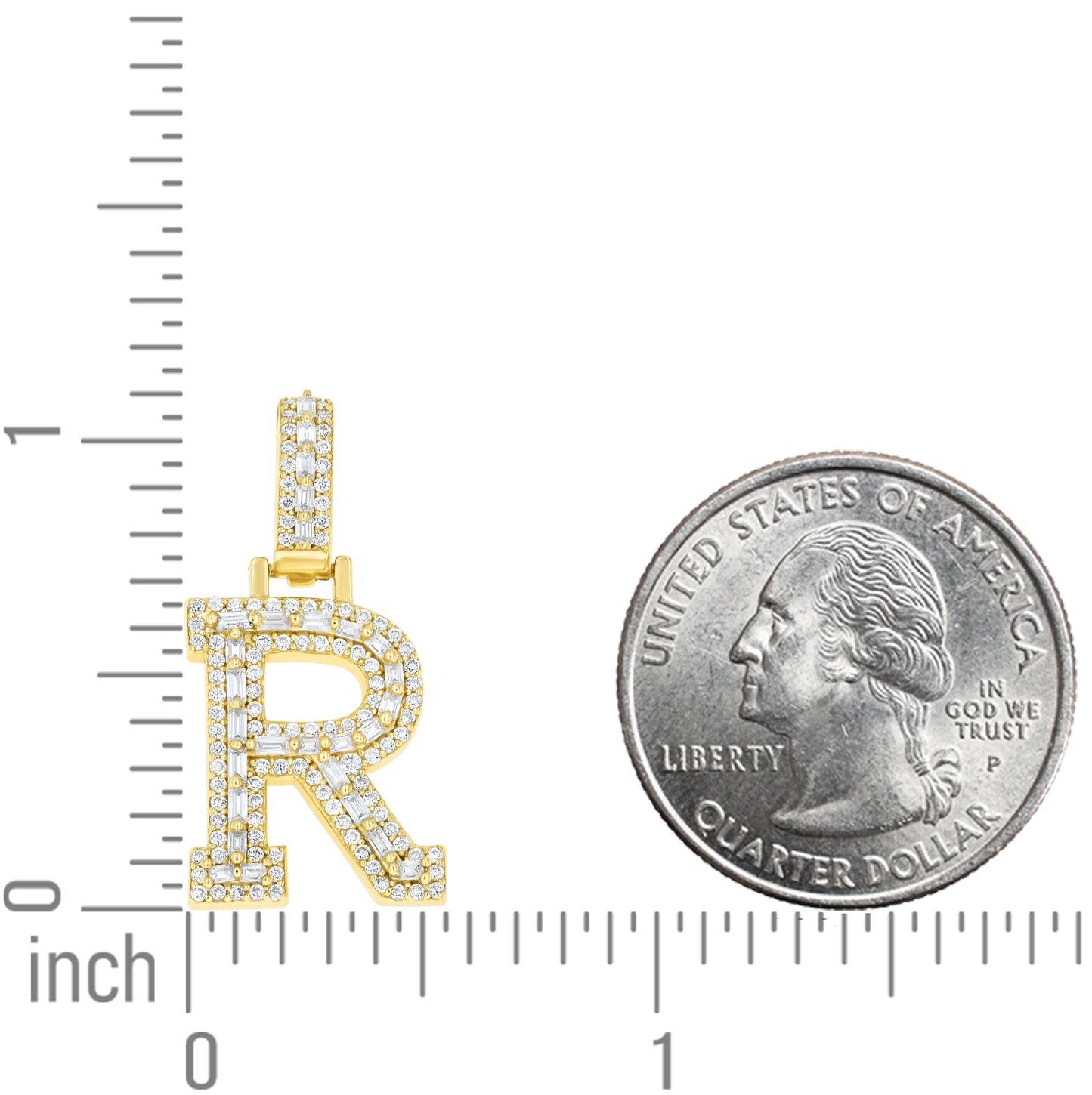 Sterling Silver Yellow-Tone Unisex Baguette Round Moissanite Initial Alphabet Charm Pendant