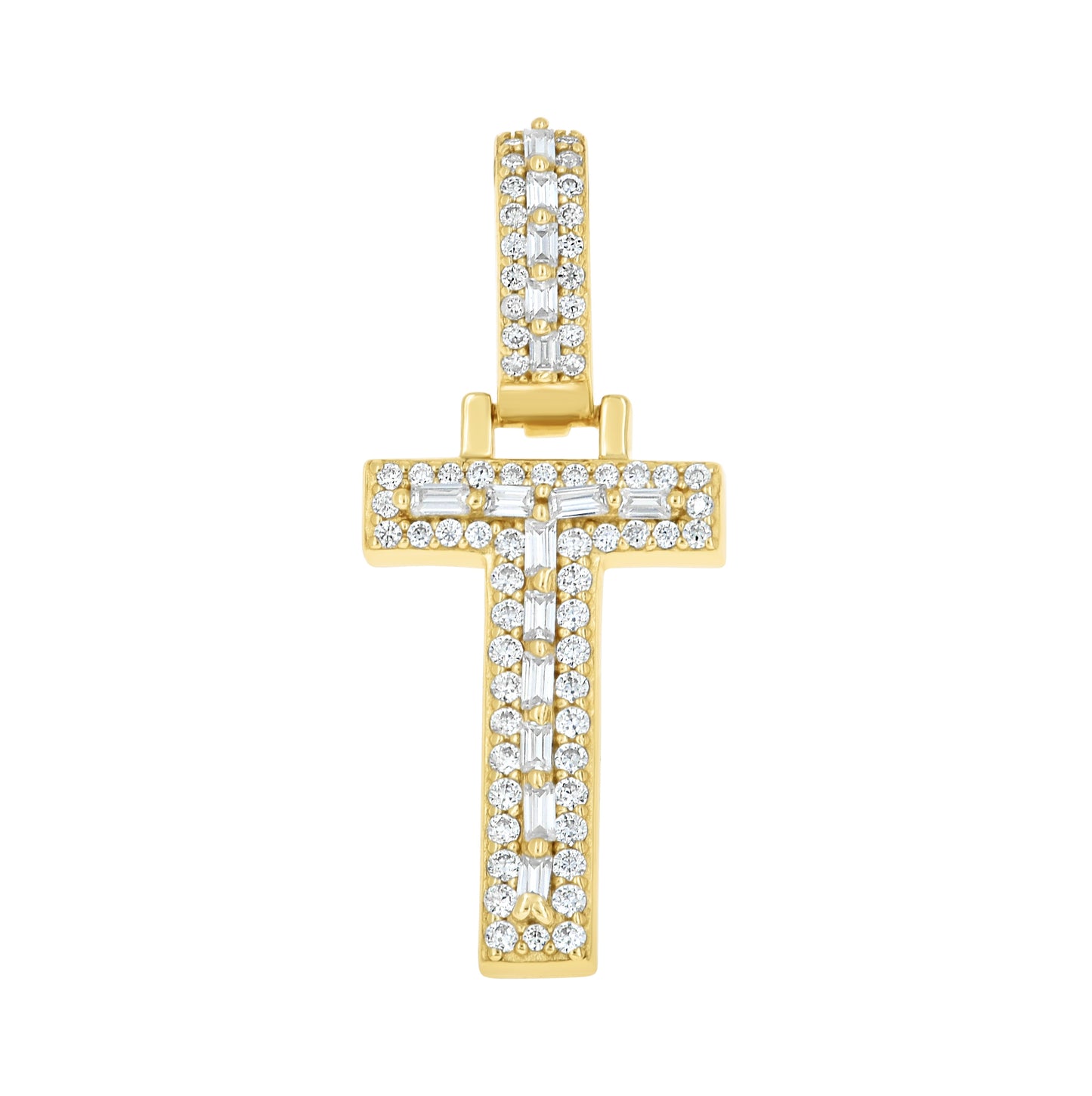 Sterling Silver Yellow-Tone Unisex Baguette Round Moissanite Initial Alphabet Charm Pendant