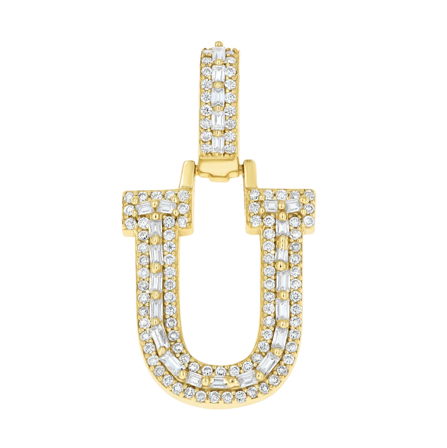 Sterling Silver Yellow-Tone Unisex Baguette Round Moissanite Initial Alphabet Charm Pendant
