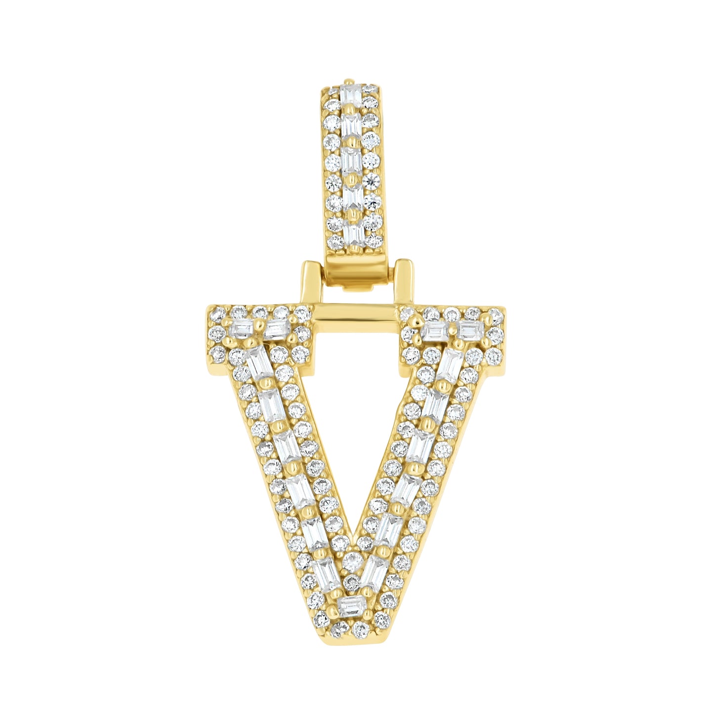 Sterling Silver Yellow-Tone Unisex Baguette Round Moissanite Initial Alphabet Charm Pendant